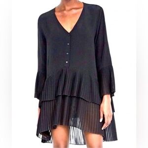 So 🔥 ZARA Tiered Pleated Bell Sleeve Chiffon Tunic Dress in Black Size Medium